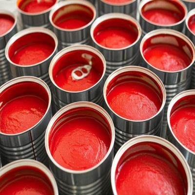 Niet-GGO ingeblikt tomatextract in blikken voor productie