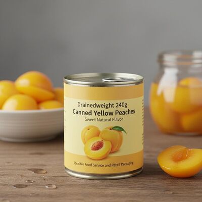 Drainedweight 240g Canned Yellow Peaches Private Label Sweet Natural Flavor Ideal for Food Service and Retail Packaging