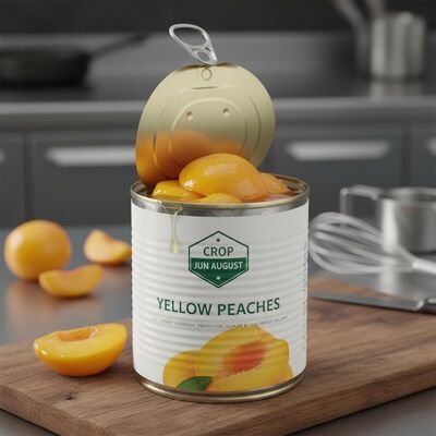 Ingeblikt fruit Ingeblikt gele perzik Sappig dessert Ingrediënt Gewas JUN AUGUSTUS Perfect voor culinaire en foodservice-industrie